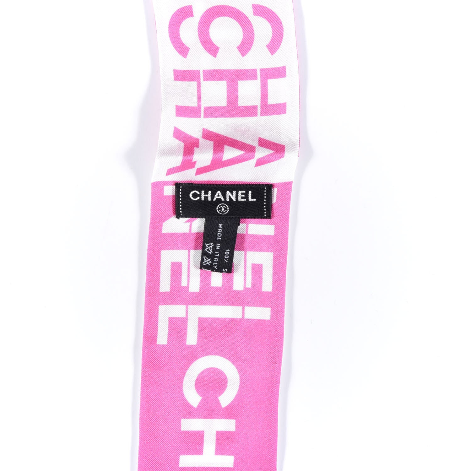 Chanel Silk Logo Slim Bandeau Scarf Fuchsia White 2 of 3