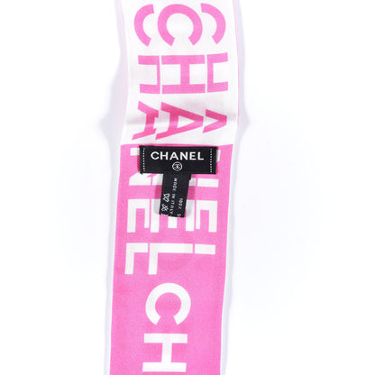Chanel Silk Logo Slim Bandeau Scarf Fuchsia White 2 of 3