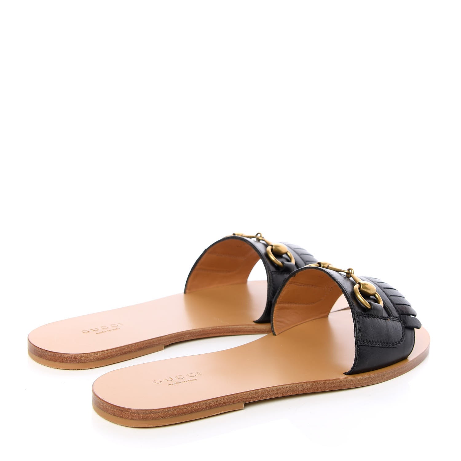 Gucci Malaga Kid Fringe Horsebit Slide Sandals 38 Black 4 of 11
