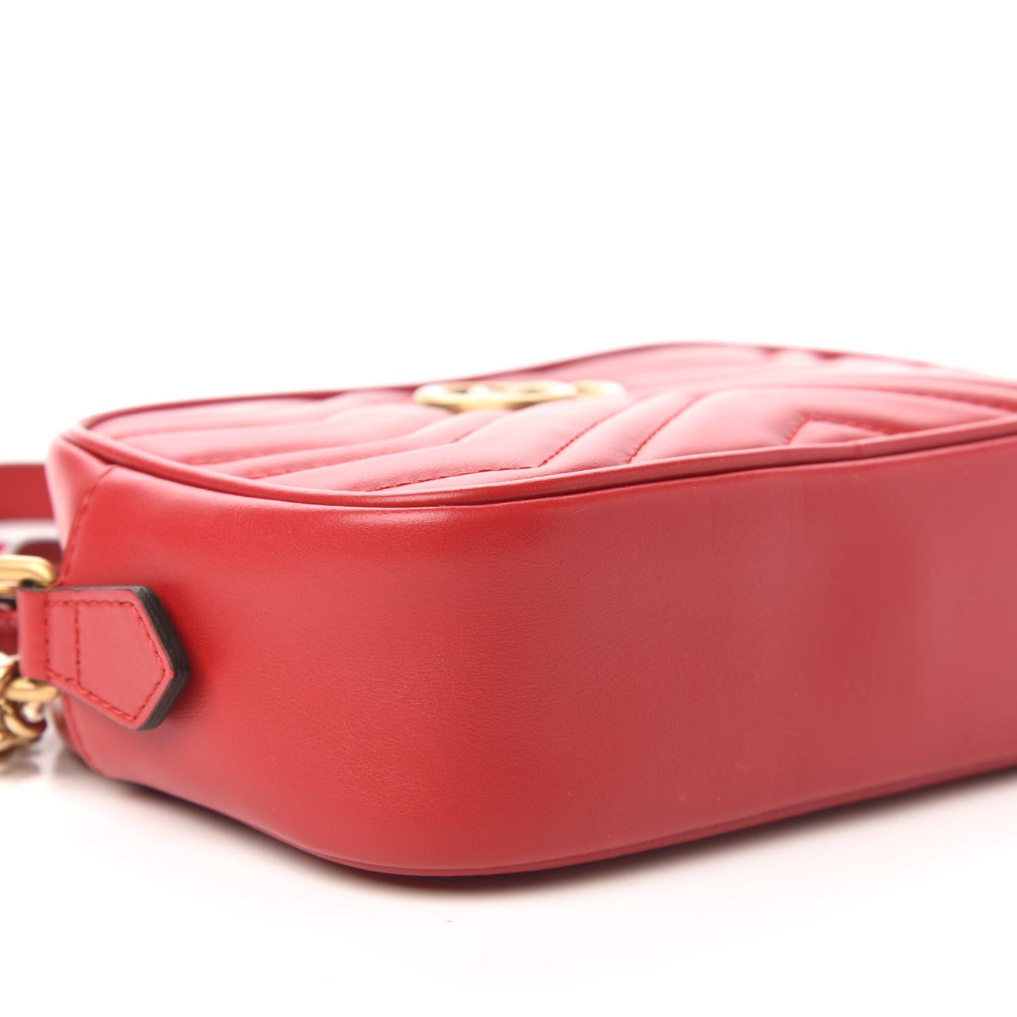 Calfskin Matelasse Mini GG Marmont Chain Shoulder Bag Hibiscus Red