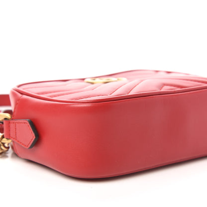 Gucci Calfskin Matelasse Mini GG Marmont Chain Shoulder Bag Hibiscus Red 6 of 10