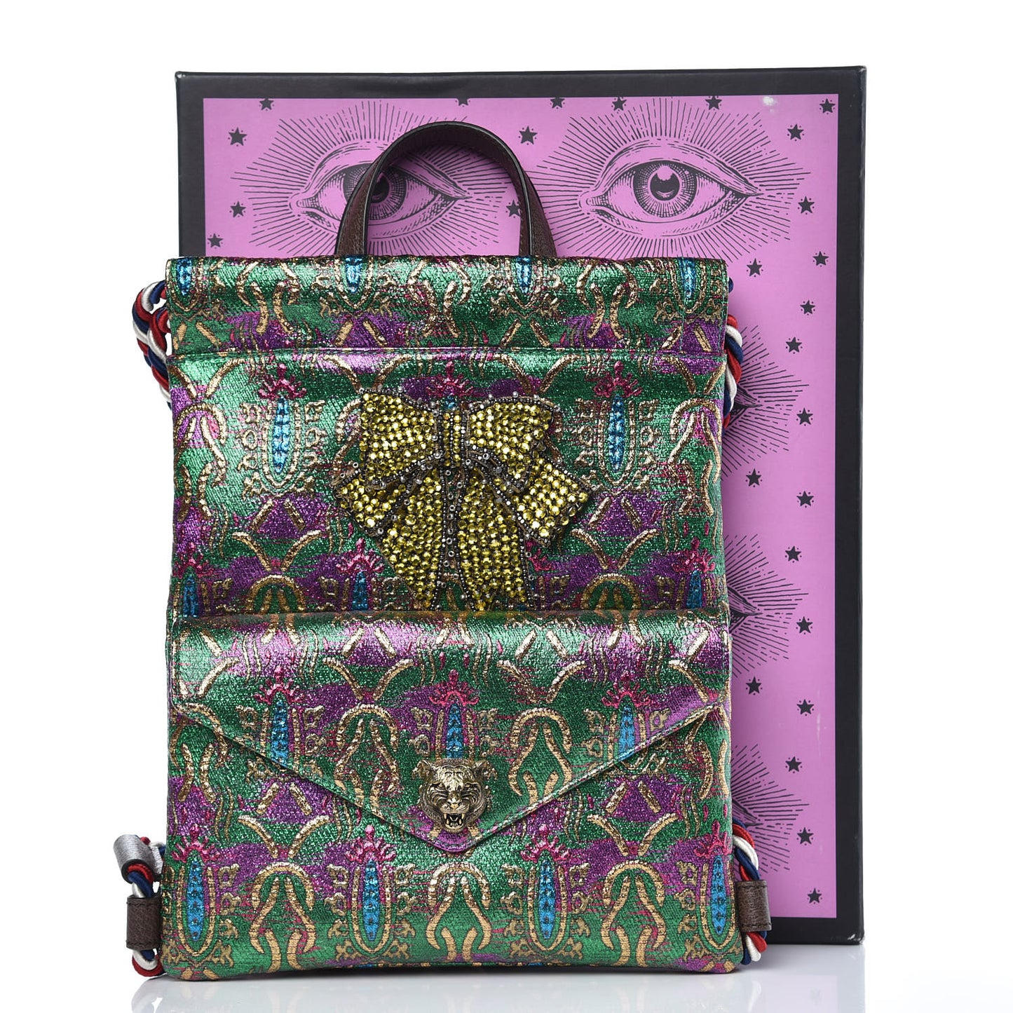 Brocade Animalier Bow Drawstring Backpack Multicolor