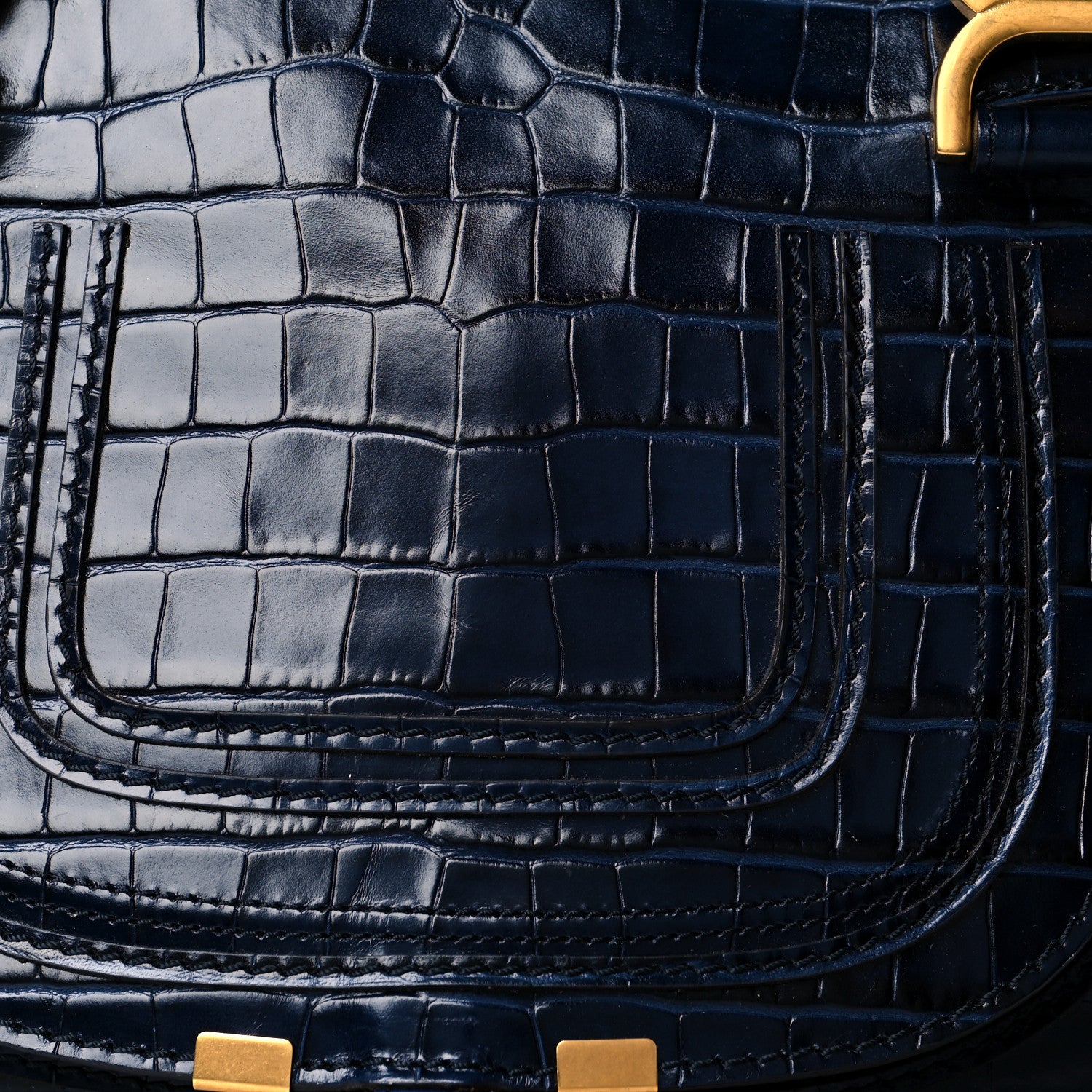 Chloe Calfskin Crocodile Embossed Small Marcie Satchel Full Blue 8 of 10