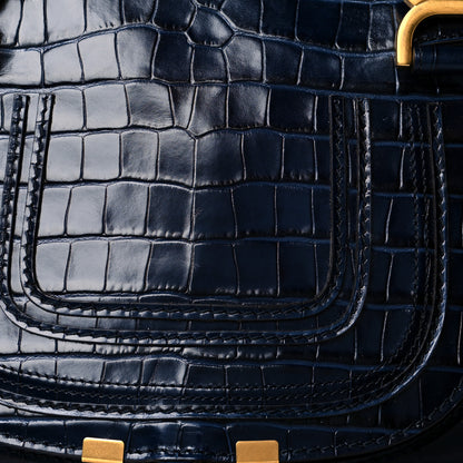 Chloe Calfskin Crocodile Embossed Small Marcie Satchel Full Blue 8 of 10