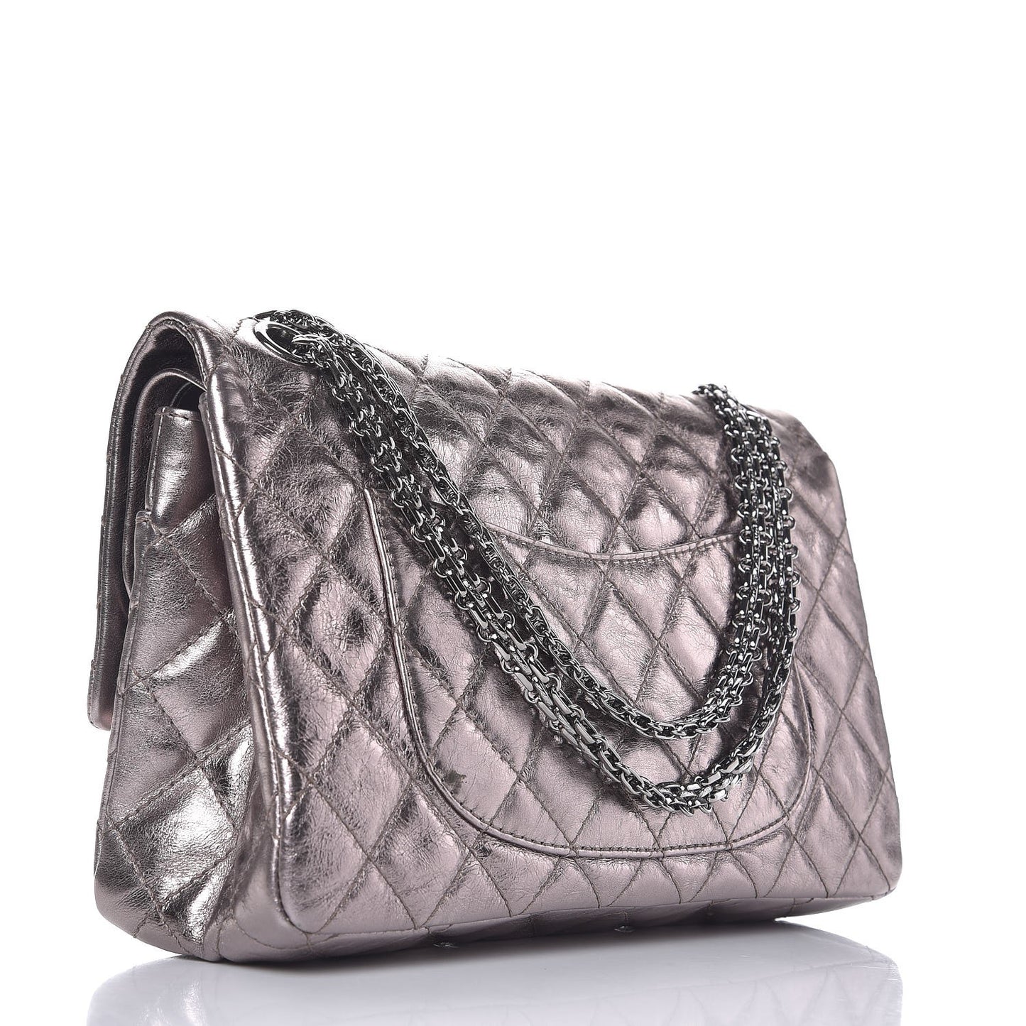 Metallic Aged Calfskin Quilted 2.55 Reissue 226 Flap Dark Silver