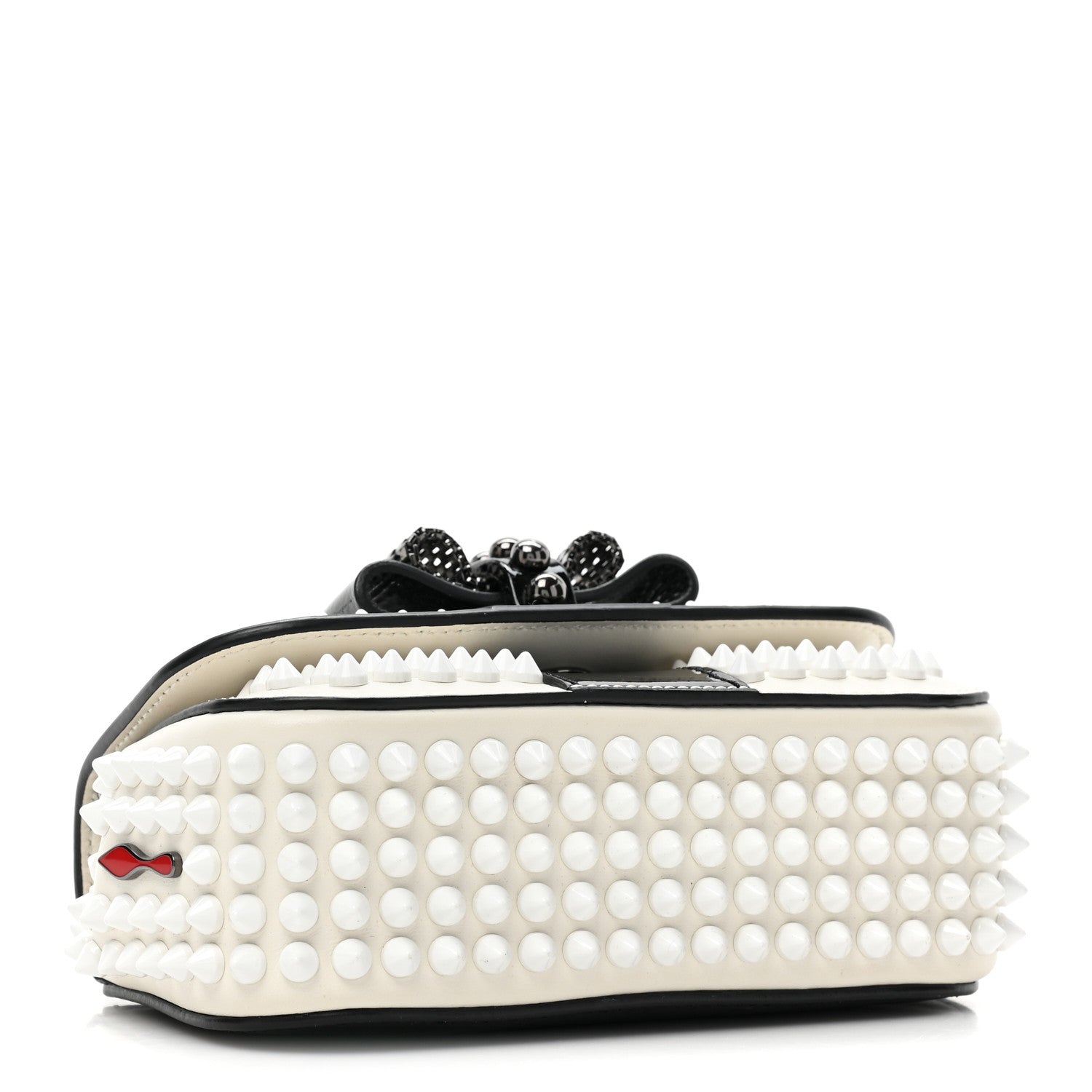 Christian Louboutin Calfskin Spikes Sweety Charity Shoulder Bag White Black 6 of 12