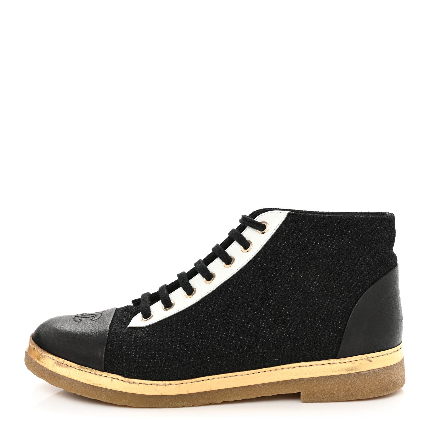 Chanel Tweed Calfskin CC Lace Up Short Boots 40.5 Black Gold 1 of 12