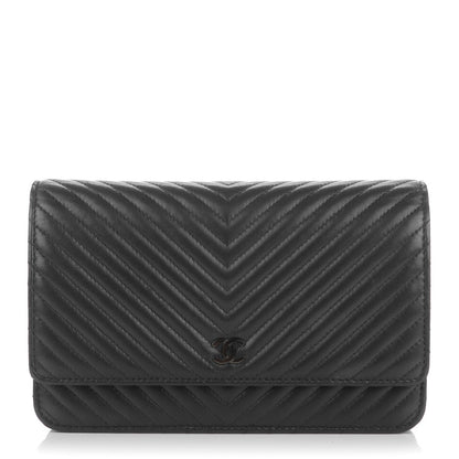 Chanel Calfskin Chevron Wallet On Chain WOC So Black 1 of 8