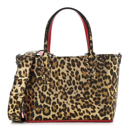 Christian Louboutin Grained Calfskin Leopard Print Spikes Mini East West Cabata Tote Gold 1 of 11