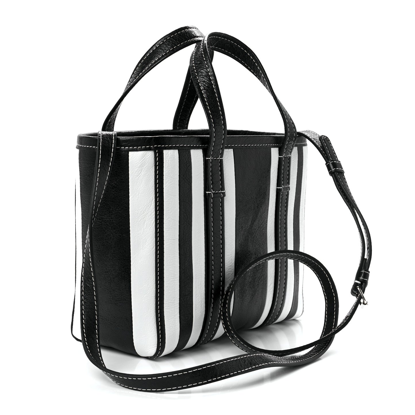 Agneau Arena Striped Patchwork Small Barbes East West Shopper Black White