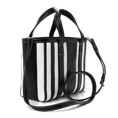 Balenciaga Agneau Arena Striped Patchwork Small Barbes East West Shopper Black White 3 of 10