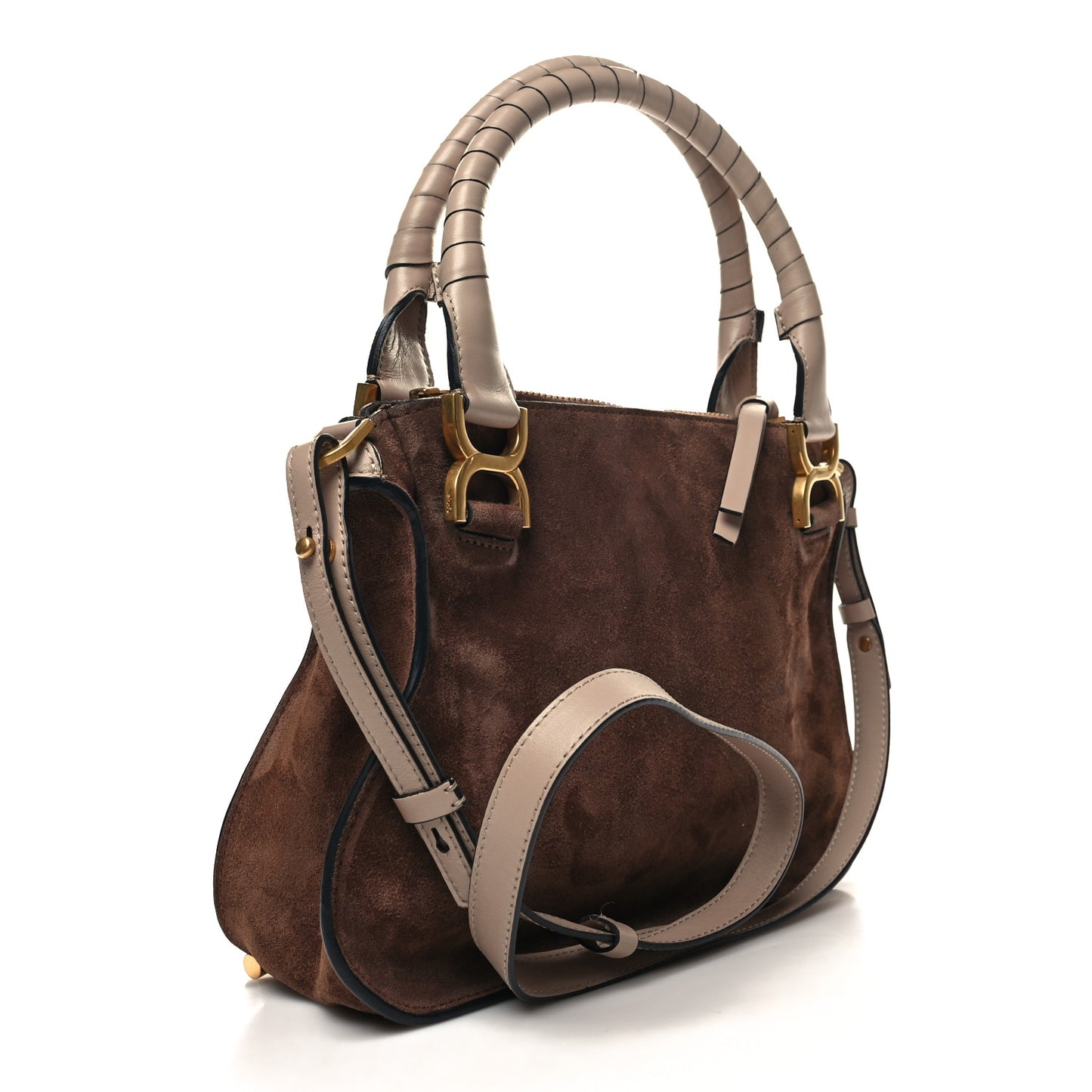 Suede Calfskin Braided Small Marcie Double Carry Pure Brown