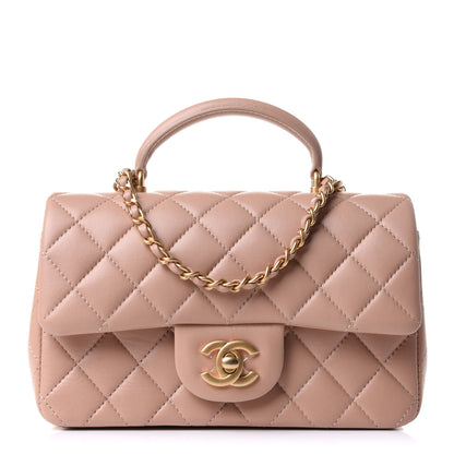 Chanel Lambskin Quilted Mini Top Handle Rectangular Flap Beige 1 of 13
