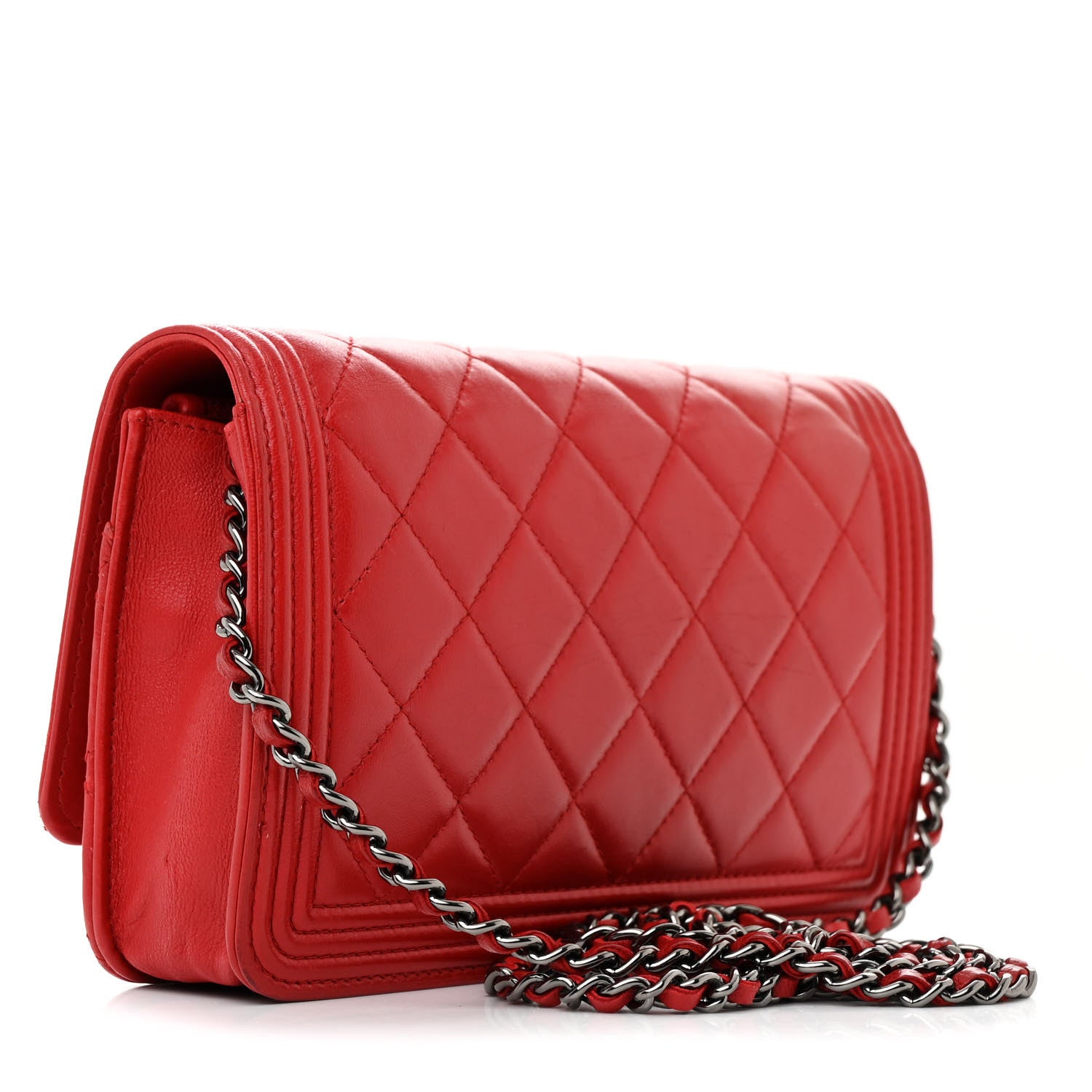 Chanel Lambskin Quilted Boy Wallet On Chain WOC Red 3 of 14