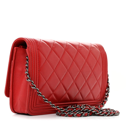 Chanel Lambskin Quilted Boy Wallet On Chain WOC Red 3 of 14