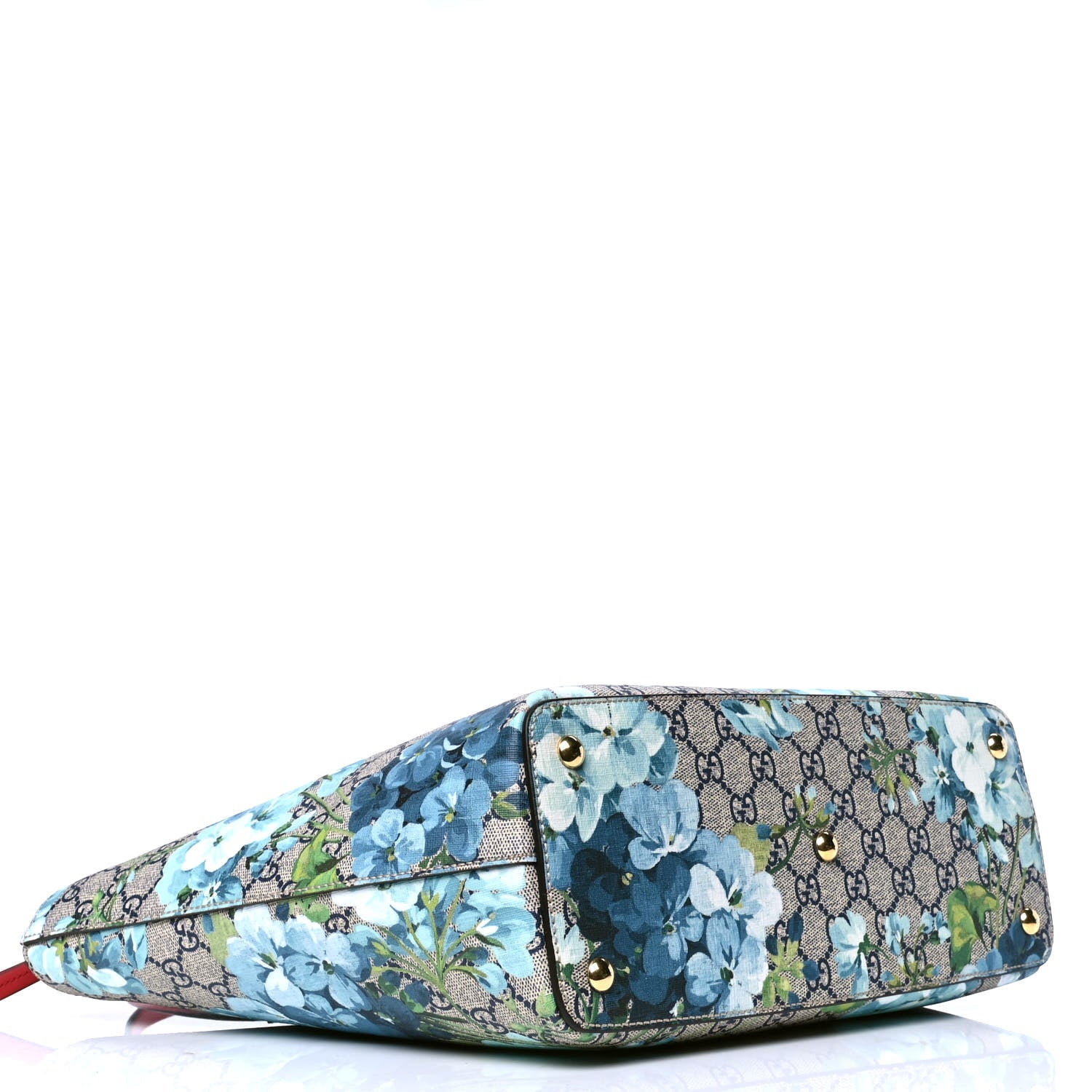 Gucci GG Supreme Monogram Blooms Medium Zippered Bucket Tote Beige Blue Navy Hibiscus Red 3 of 4