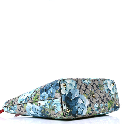 Gucci GG Supreme Monogram Blooms Medium Zippered Bucket Tote Beige Blue Navy Hibiscus Red 3 of 4