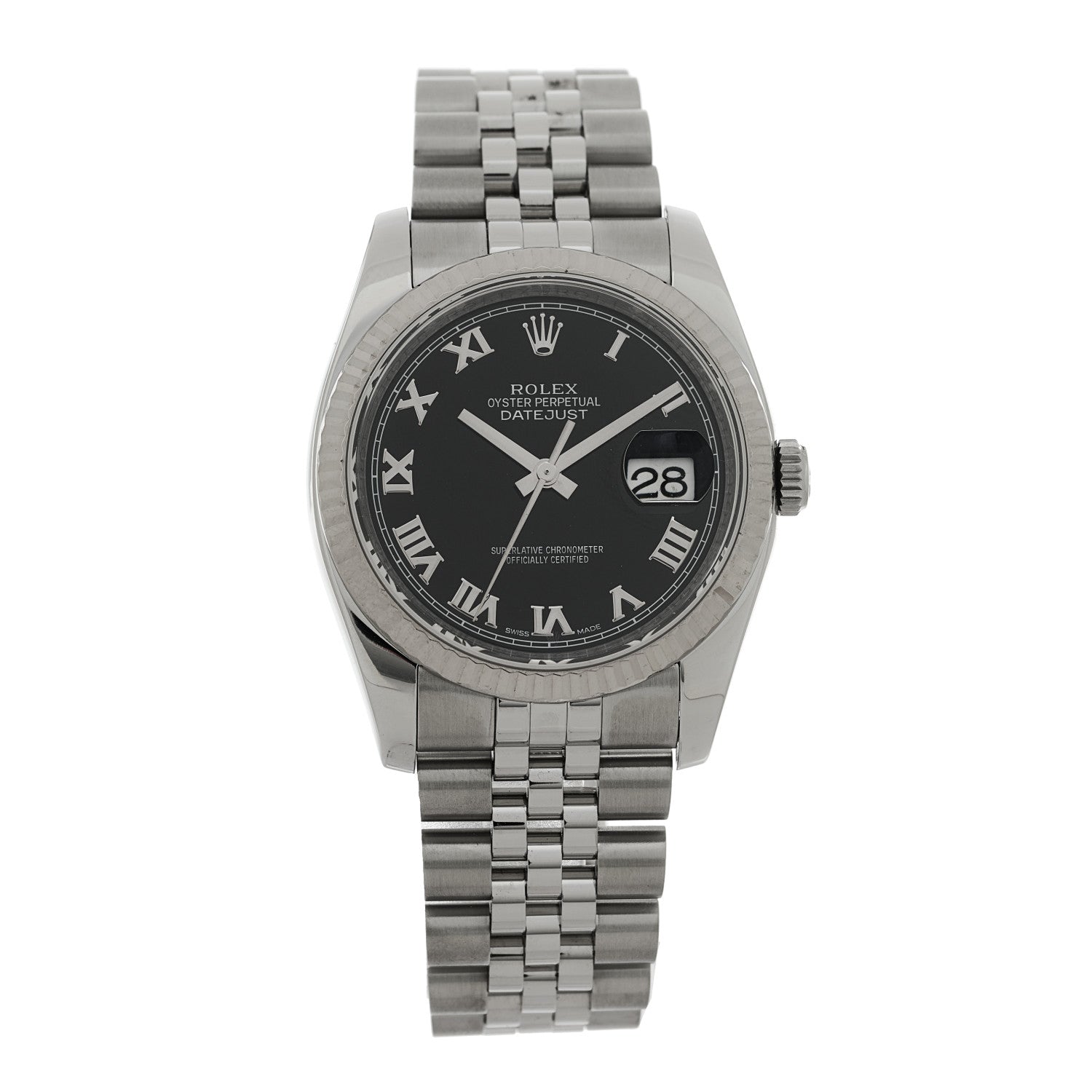 Rolex Stainless Steel 18K White Gold 36mm Oyster Perpetual Datejust Watch Black Roman 116234 1 of 5