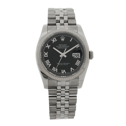Rolex Stainless Steel 18K White Gold 36mm Oyster Perpetual Datejust Watch Black Roman 116234 1 of 5