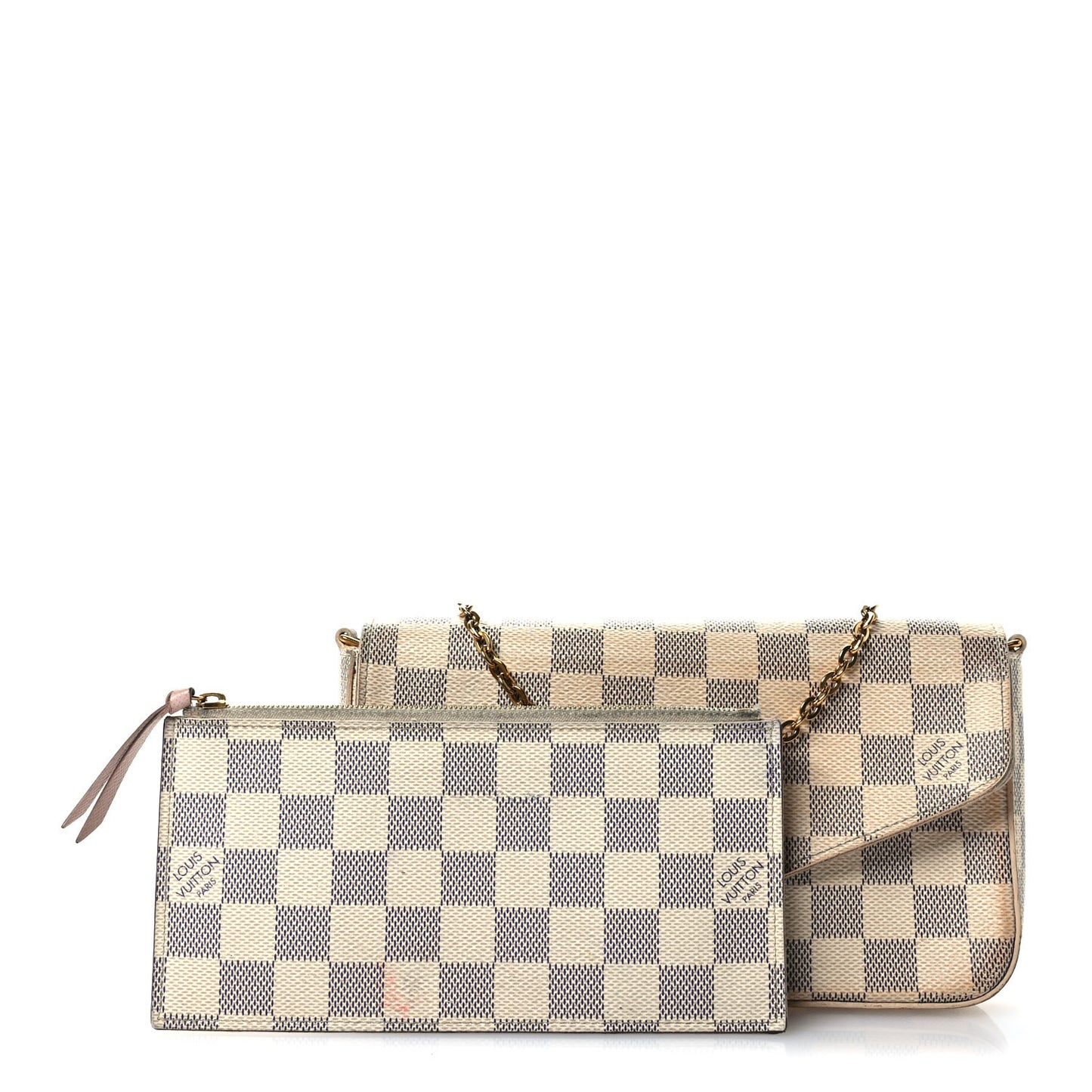Damier Azur Pochette Felicie Chain Wallet Rose Ballerine