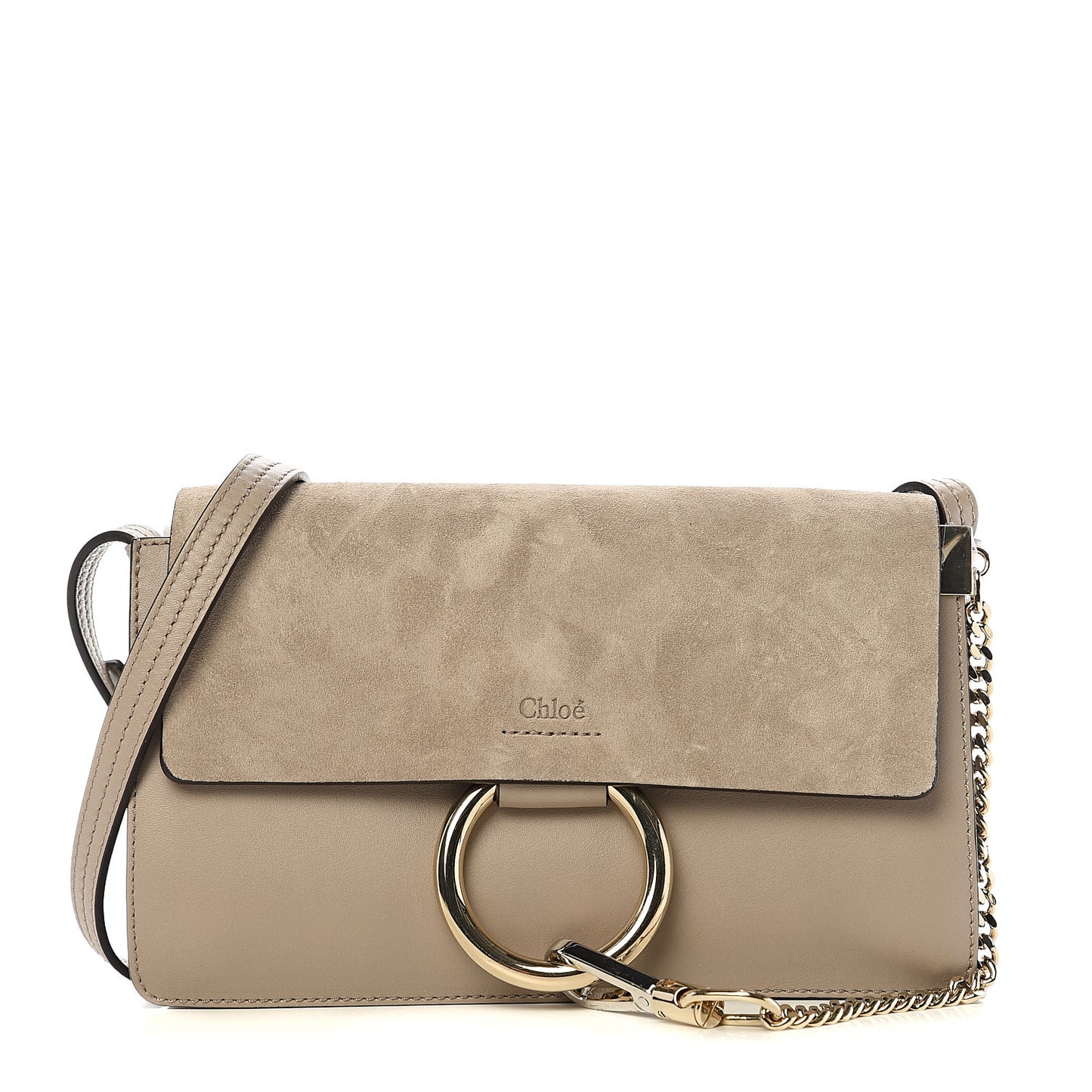 Suede Calfskin Small Faye Shoulder Bag Motty Grey