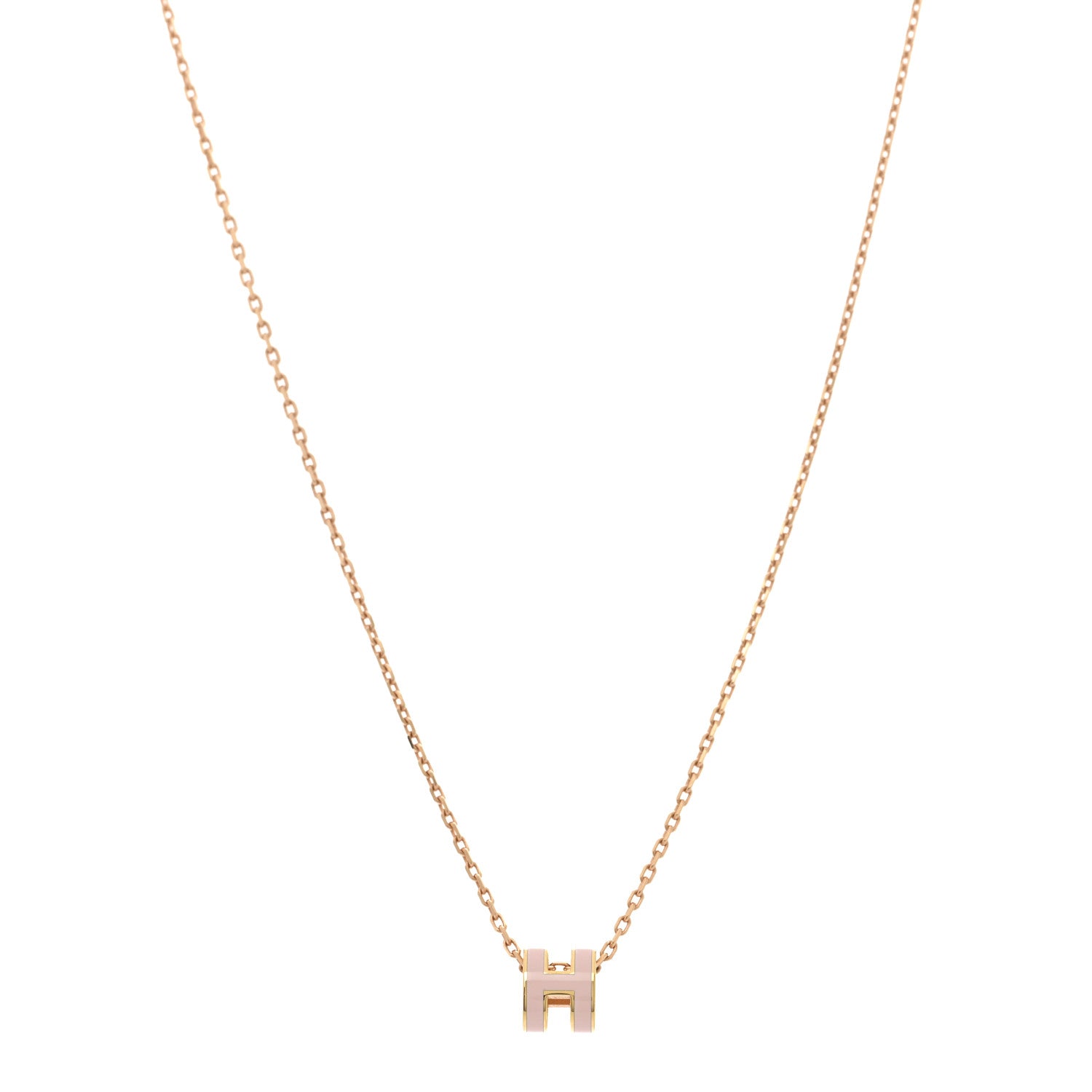 Hermes Lacquered Gold Mini Pop H Pendant Necklace Rose Dragee 1 of 8