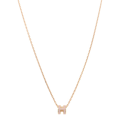Hermes Lacquered Gold Mini Pop H Pendant Necklace Rose Dragee 1 of 8
