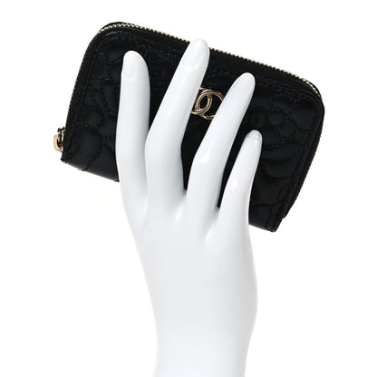Chanel Lambskin Camellia Embossed Zip Coin Purse Black 2 of 9