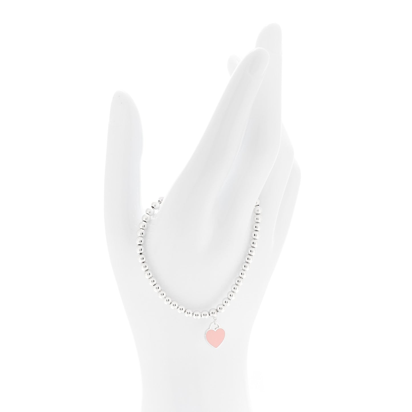 Sterling Silver Enamel 4mm Return to Tiffany Heart Tag Bead Bracelet Pink