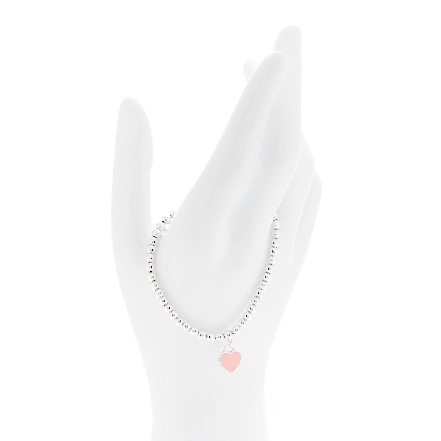 Tiffany Sterling Silver Enamel 4mm Return to Tiffany Heart Tag Bead Bracelet Pink 2 of 5