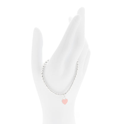 Tiffany Sterling Silver Enamel 4mm Return to Tiffany Heart Tag Bead Bracelet Pink 2 of 5
