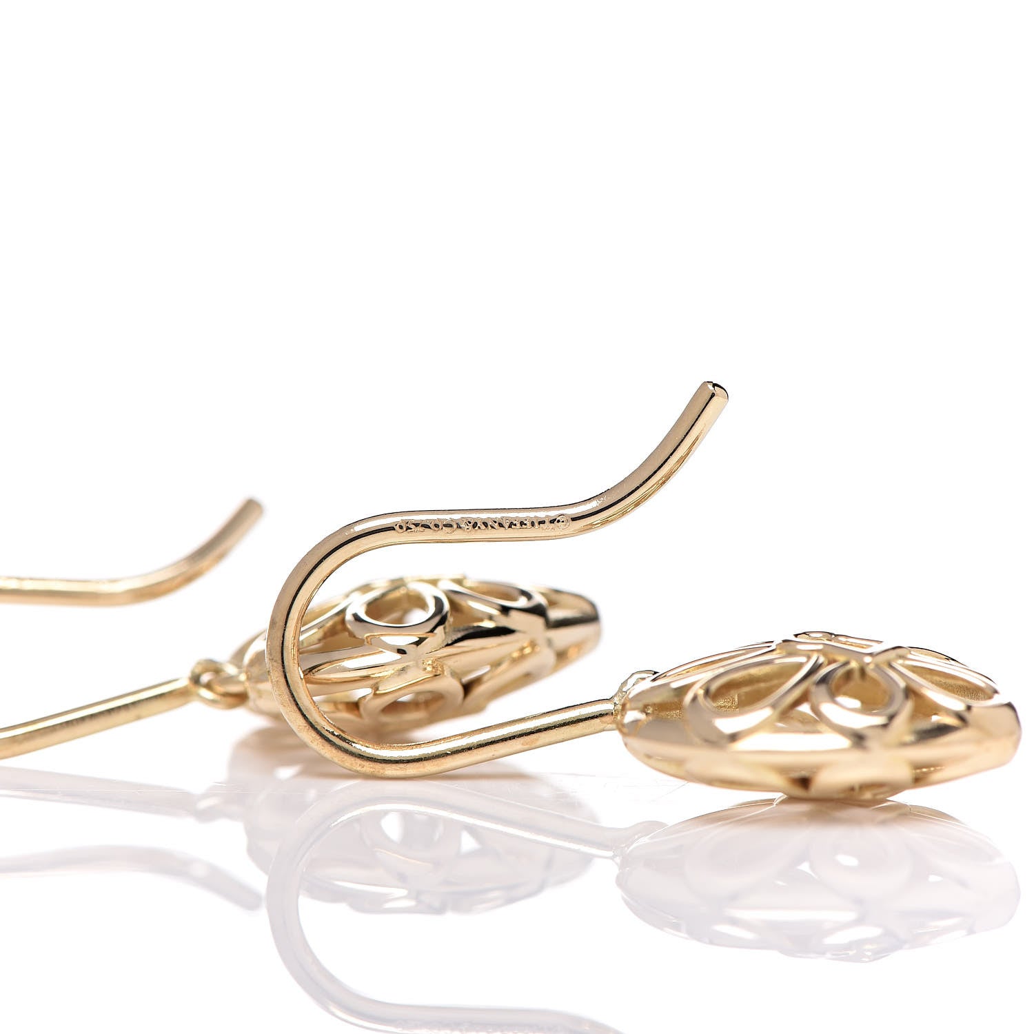 Tiffany 18K Yellow Gold Filigree Heart Lock Drop Earrings 4 of 4