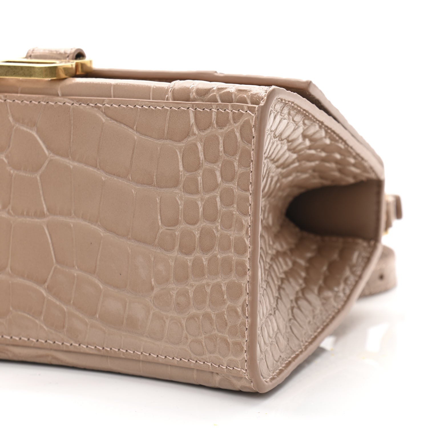 Balenciaga Shiny Calfskin Crocodile Embossed Small Hourglass Top Handle Bag Nude Beige 10 of 10