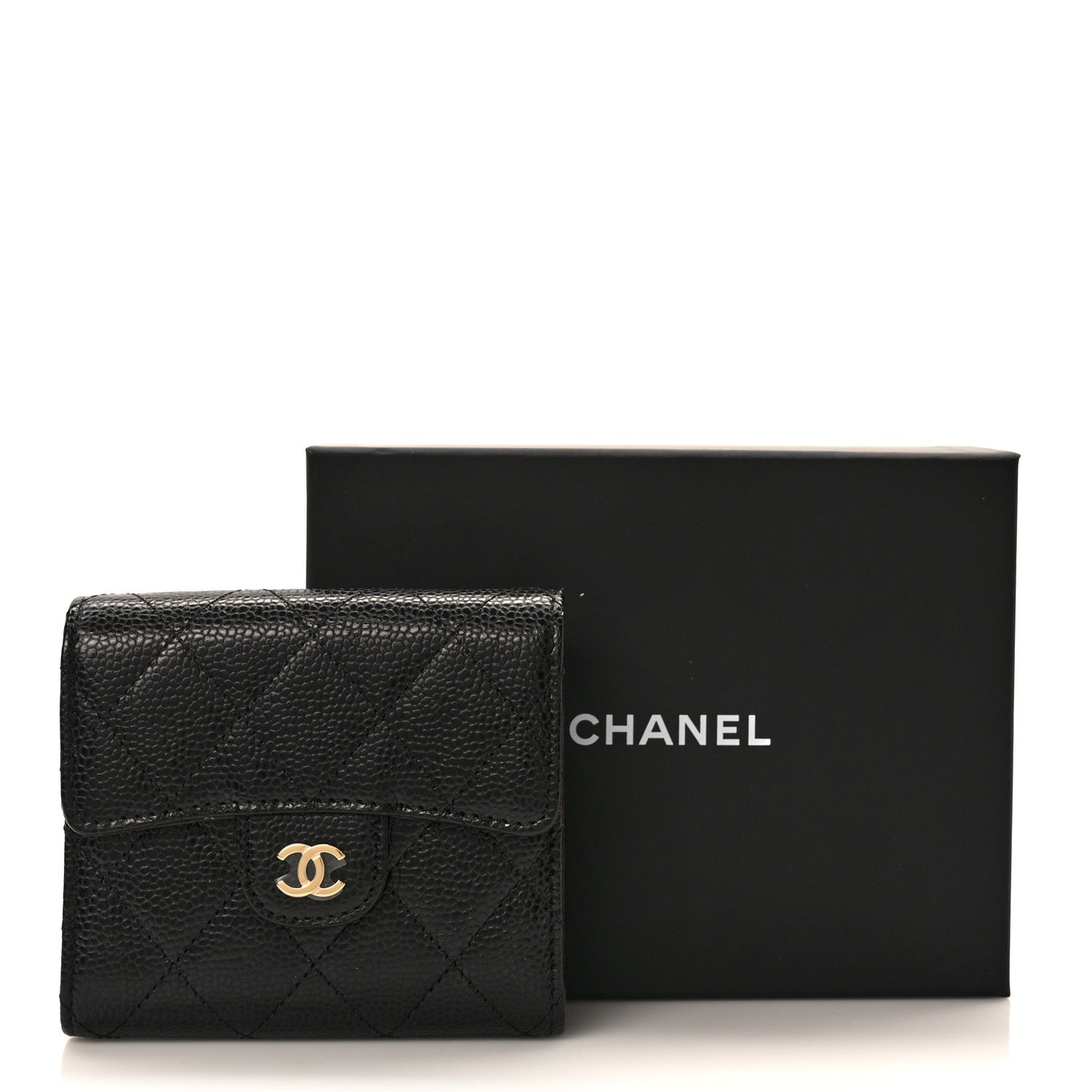 Caviar Quilted Compact Flap Wallet Black