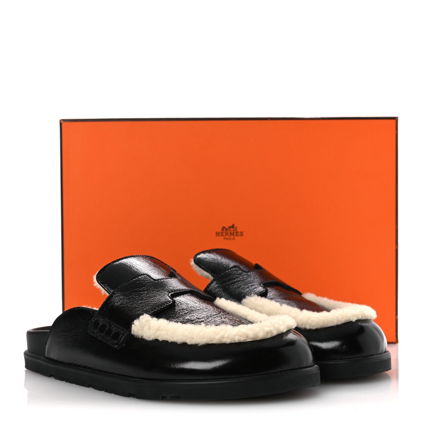 Glazed Nappa Shearling Shearling Go Mules 37.5 Black Ecru