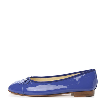 Chanel Patent Calfskin CC Cap Toe Ballerina Flats 39.5 Blue 1 of 8