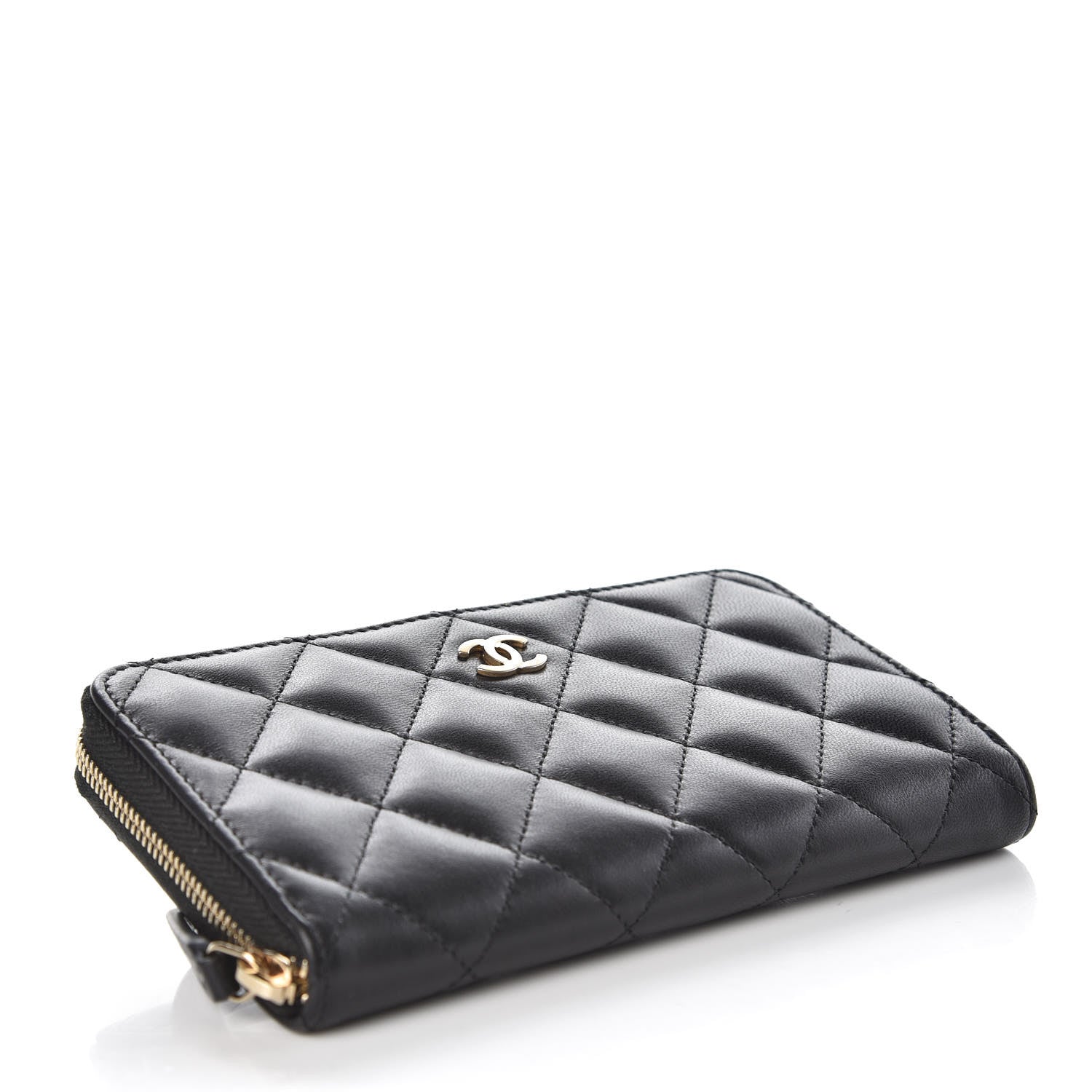 Chanel Lambskin Quilted Small Gusset Zip Around Wallet Black 4 of 10