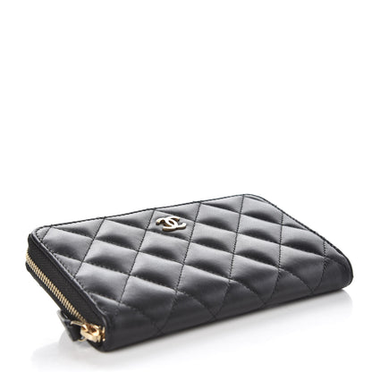 Chanel Lambskin Quilted Small Gusset Zip Around Wallet Black 4 of 10