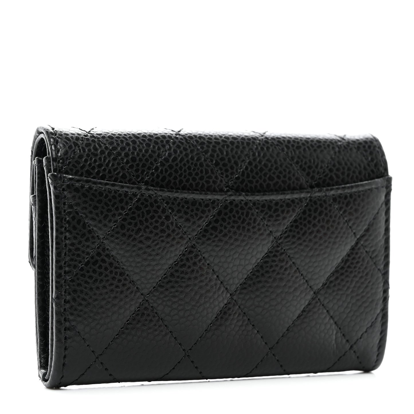 Caviar Quilted Flap Card Holder Wallet Black