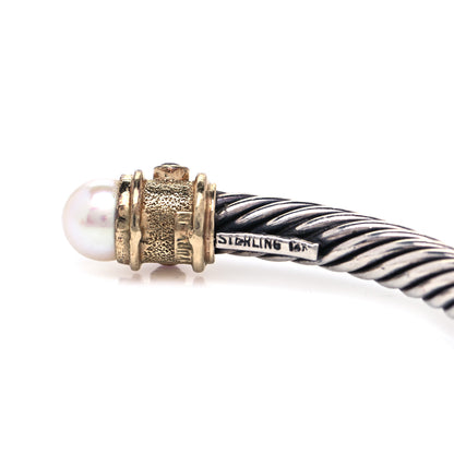David Yurman Sterling Silver 14K Yellow Gold Pearl Ruby 5mm Cable Renaissance Bracelet 4 of 5