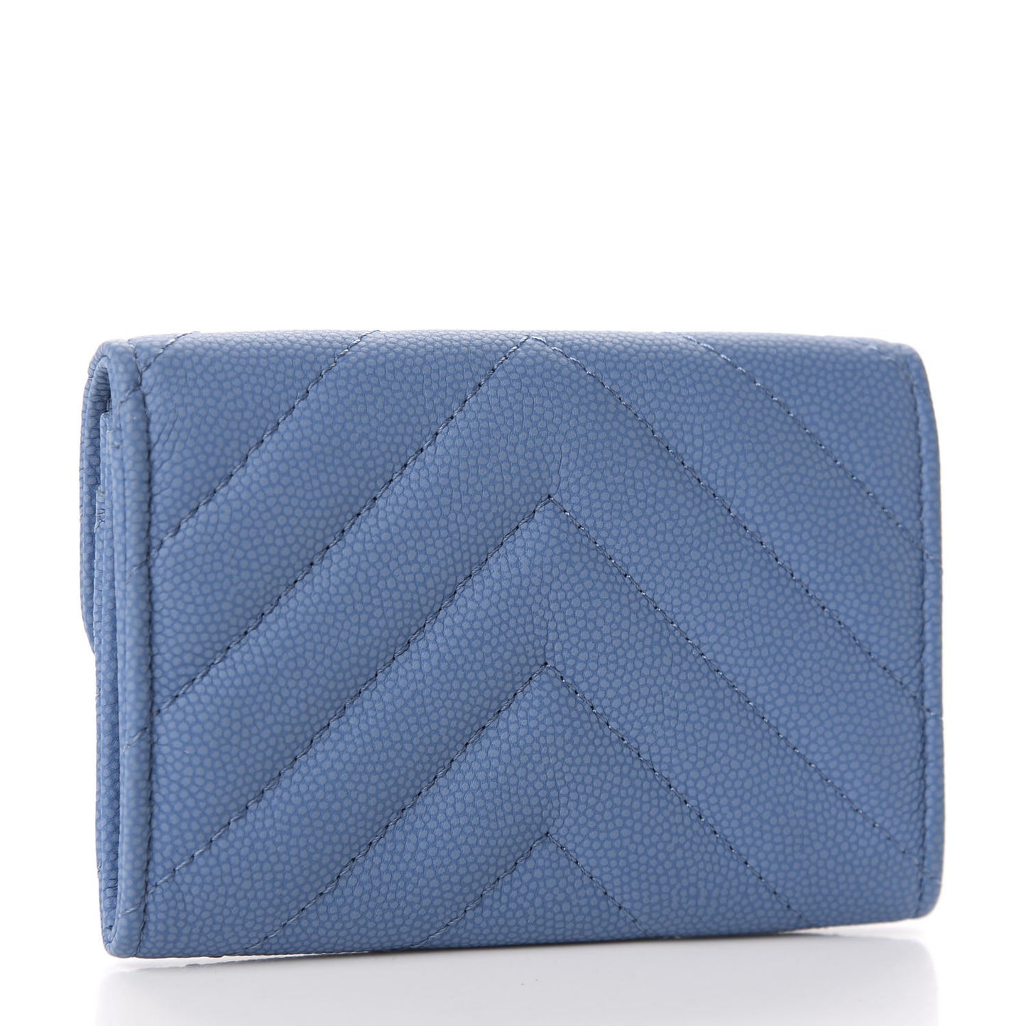 Caviar Flat Chevron Quilted Flap Card Holder Blue
