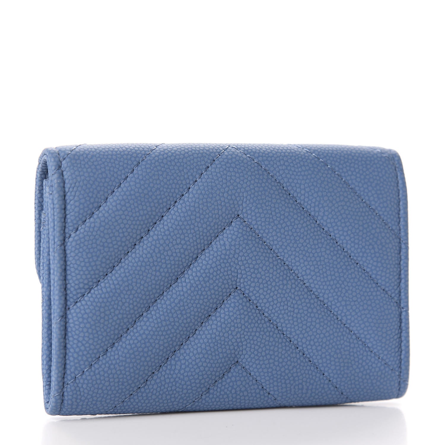 Chanel Caviar Flat Chevron Quilted Flap Card Holder Blue 3 of 9