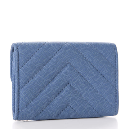 Chanel Caviar Flat Chevron Quilted Flap Card Holder Blue 3 of 9