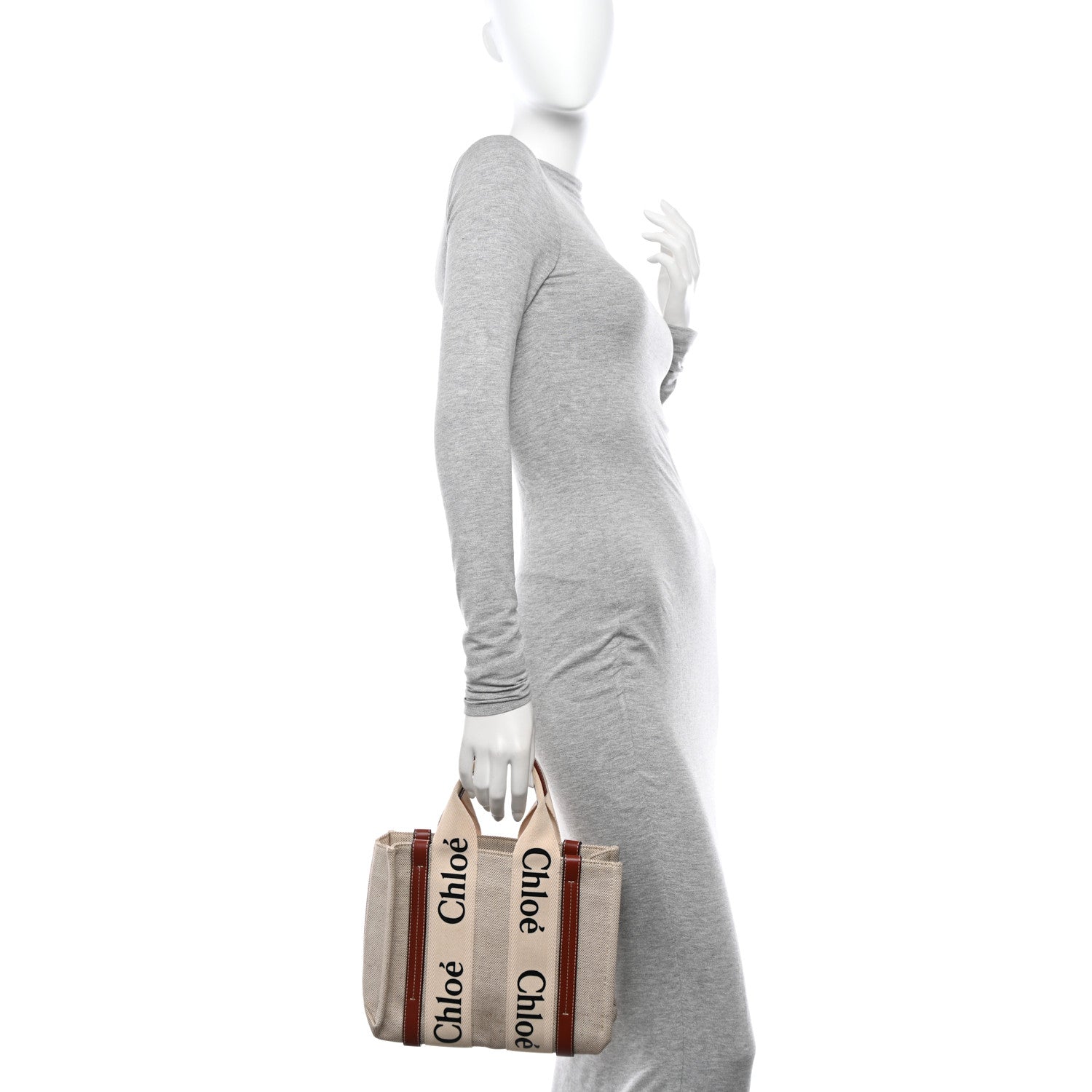 Chloe Cotton Calfskin Small Woody Ribbon Tote White Brown 2 of 12
