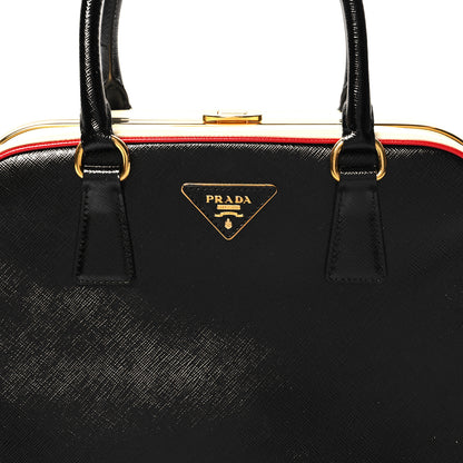 Prada Saffiano Vernice Pyramid Bag Black White Rosso 7 of 11