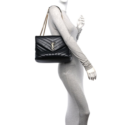 Saint Laurent Calfskin Y Quilted Monogram Medium Loulou Chain Satchel Black 2 of 11