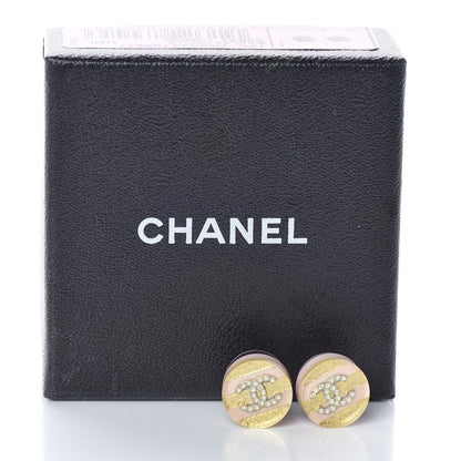 Chanel Resin Crystal Striped CC Earrings Pink Gold 5 of 5