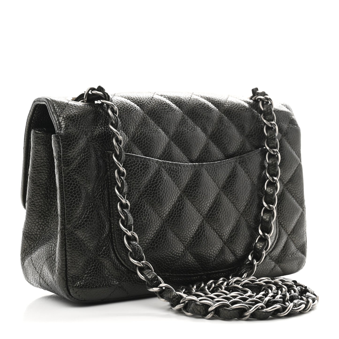 Metallic Caviar Quilted Mini Rectangular Flap Dark Grey