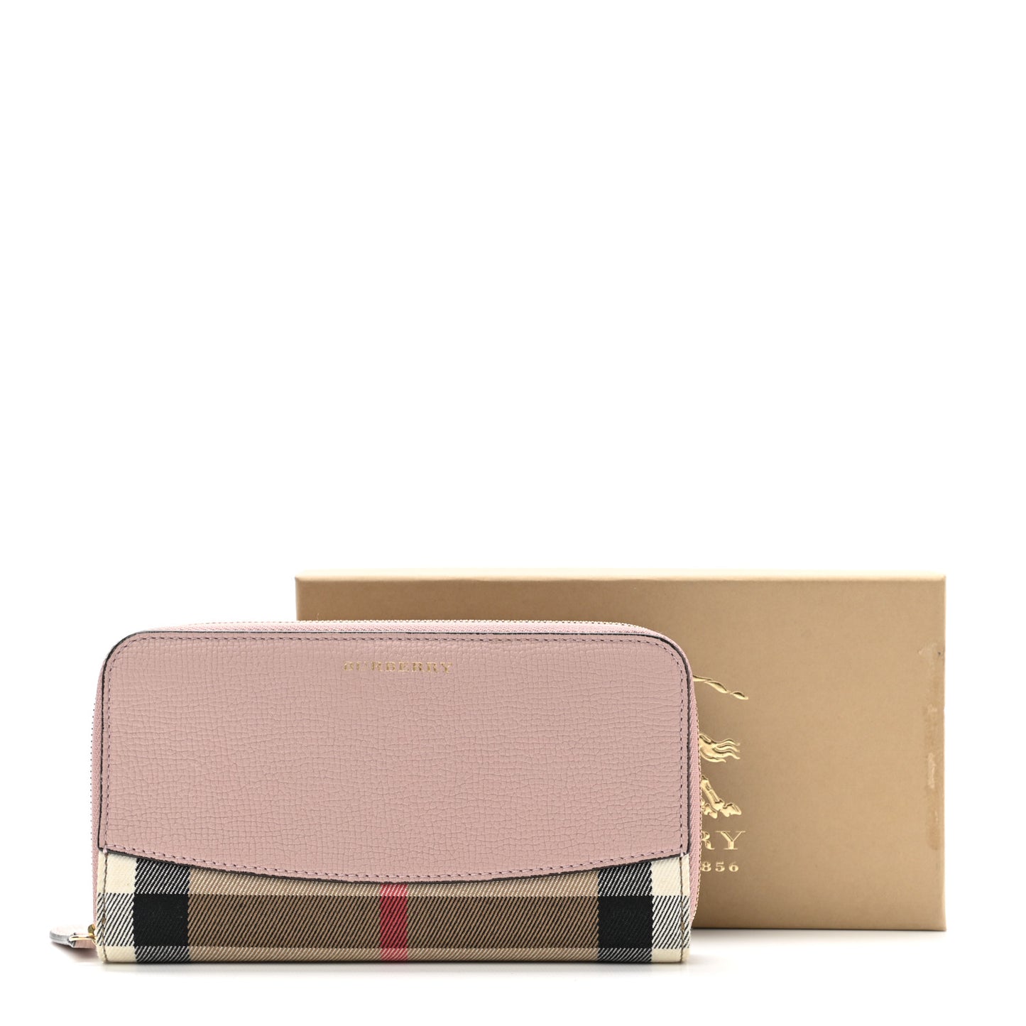 Grainy Calfskin House Check Elmore Zip Around Wallet Mauve Pink