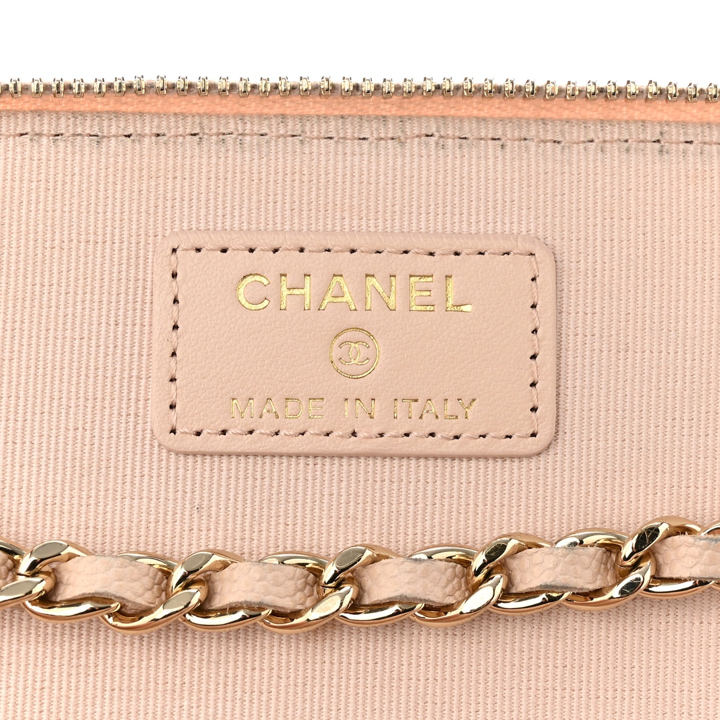 Caviar Quilted Small Vanity Case With Chain Light Beige